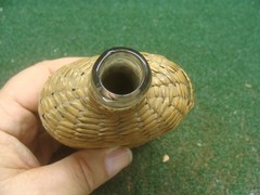 Old Wicker Wrapped Flat Bottle Vintage 6&Prime; No Cork Rustic Antique Whiskey Flask