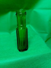 Vintage Emerald Green Glass Long Neck Bottle Square Base 6”