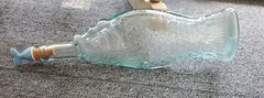 Italian Aqua Blue Fish Shaped Wine Bottle 13&Prime; VTG Glass With Fish Tail Cork EUC
