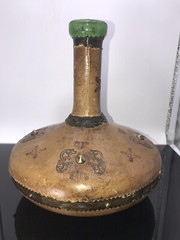 Vintage Leather Wrapped Wine Bottle Made In Italy 9” Tall 8.5” Wide No Top