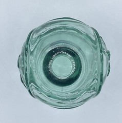 Vintage pressed green glass wine bottle, Embossed seal, Unique Shape, Canada