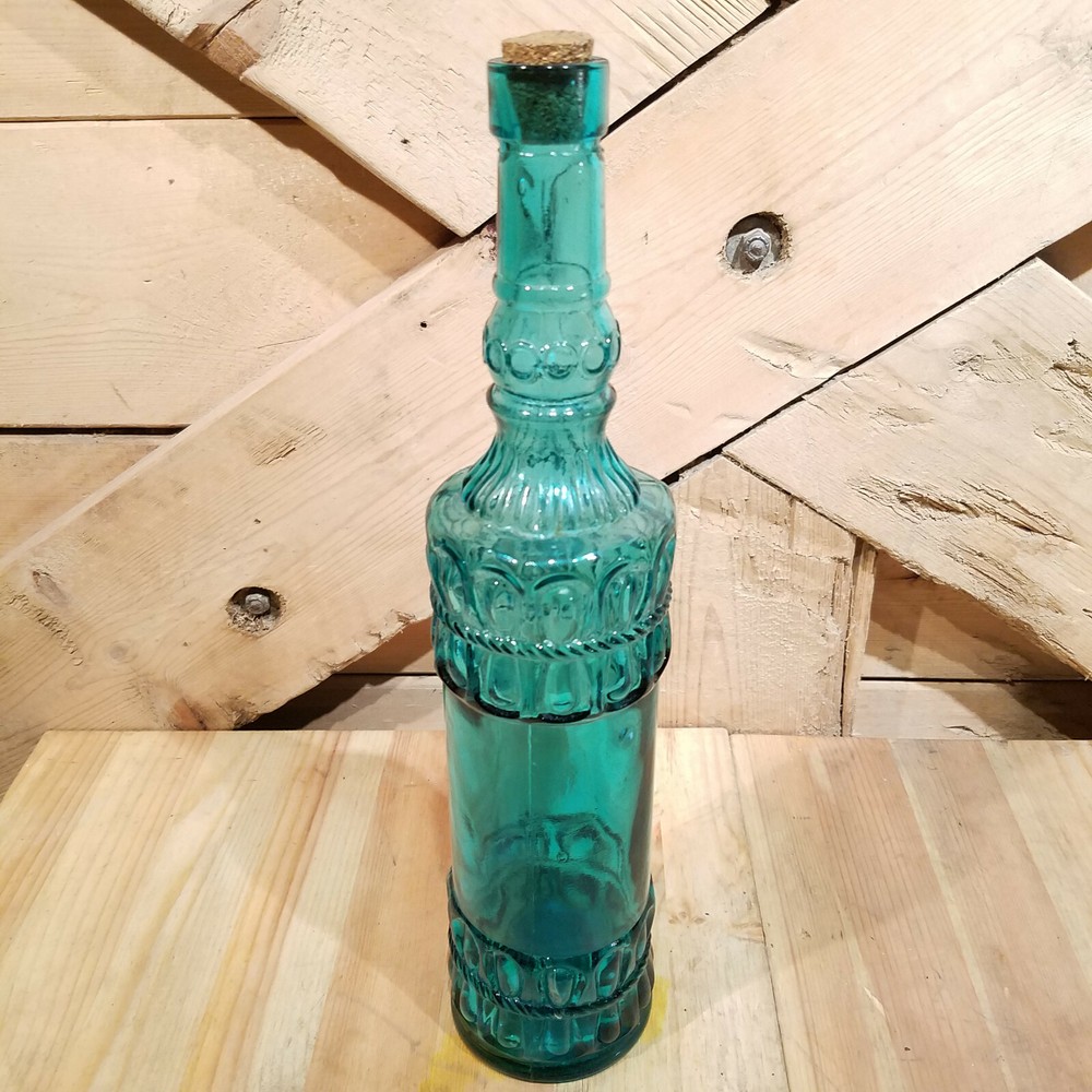 Teal Blue 13&Prime; Decorative Bottle w Cork Rope & Loop Wine/Oil/Syrup – Swanky Barn