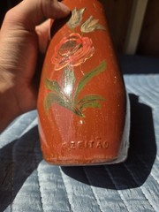 VTG 1980 JM Da Fonseca Azeitao Portugal Rust Brown Painted Glass 9&Prime; Floral