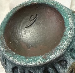 Ceramic Empty Wine Bottle Decor, Signed Beautiful Turquoise And Red