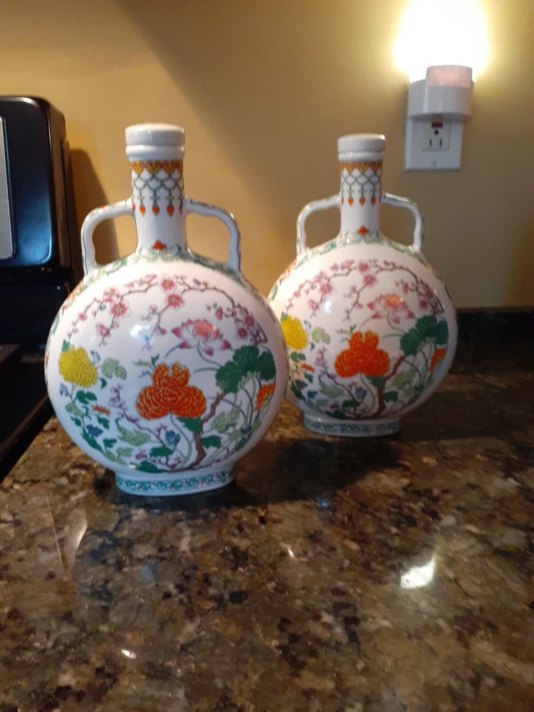 Set of two Vintage Round Front Chinese Rice Wine decameter/bottle