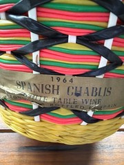 Vintage Viresa Spain Wine Bottle Plastic Woven Wicker Metal Handle Empty Boho