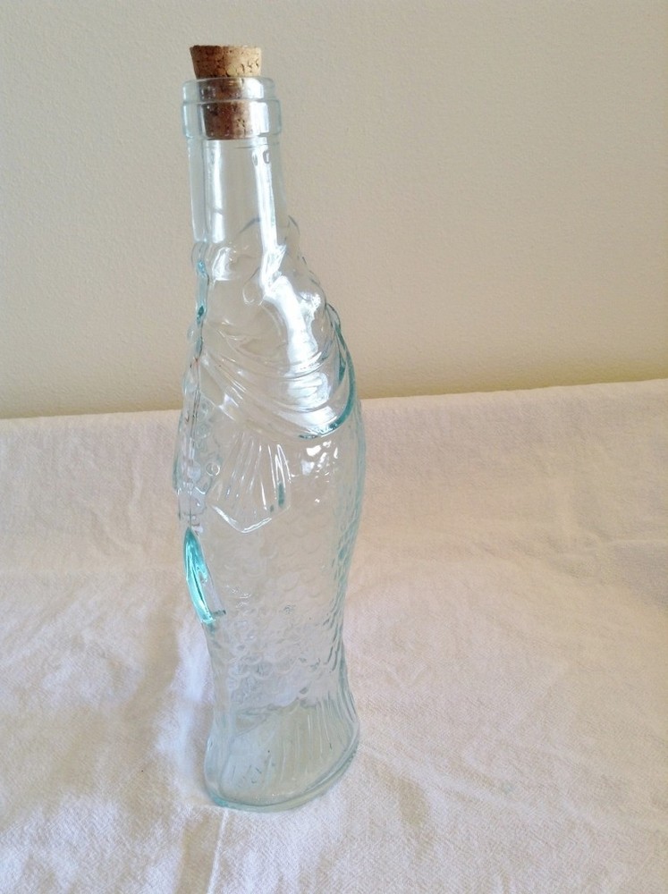 Vtg Empty Italian Fish Shaped Wine Bottle 10” Grn Pescevino Glass Beach Nautical
