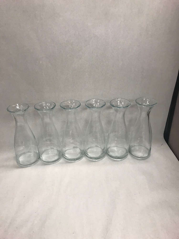 6 pc Vintage clear glass restaurant wedding flower vase Made ITALY Lg 10.5 in