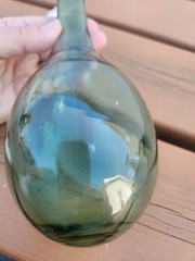 Hand Blown Green Glass Antique Tall Round Bottom Wine Liquor Bottle