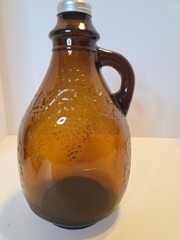 Vintage Maywood Glass Brown Wine Jug with Screw Lid Grape Design