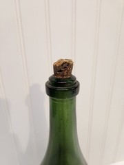 VTG Owen&rsquo;s Illinois Dark Green Heavy Glass Wine Bottle Markings w/ Cork 16&Prime; Tall