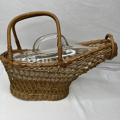 1966 London Winery Ltd Boat in Wicker Basket Wine Bottle W/ Original Cap 11.25&Prime;L