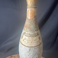 VTG Italian Roman Wine Bottle Ceramic Stone Finished TITVLVS Gold Tone Turquoise