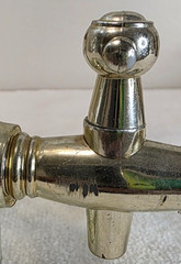 Large Clear Glass Bottle with Cork Stopper And Gold Faucet Used
