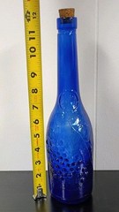 Vintage AM Cobalt Blue Glass Wine Bottle 12&Prime; Tall Embossed Grapes Leaves Cork