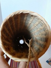 Wicker Rattan Straw Wine Bottle Carrier Holder Tiki Bar Floral Vintage