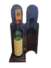 VTG Figural Hand Carved Wood Bottle Wine Case Knight Monk Safe Secret Religious