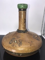 Vintage Leather Wrapped Wine Bottle Made In Italy 9” Tall 8.5” Wide No Top