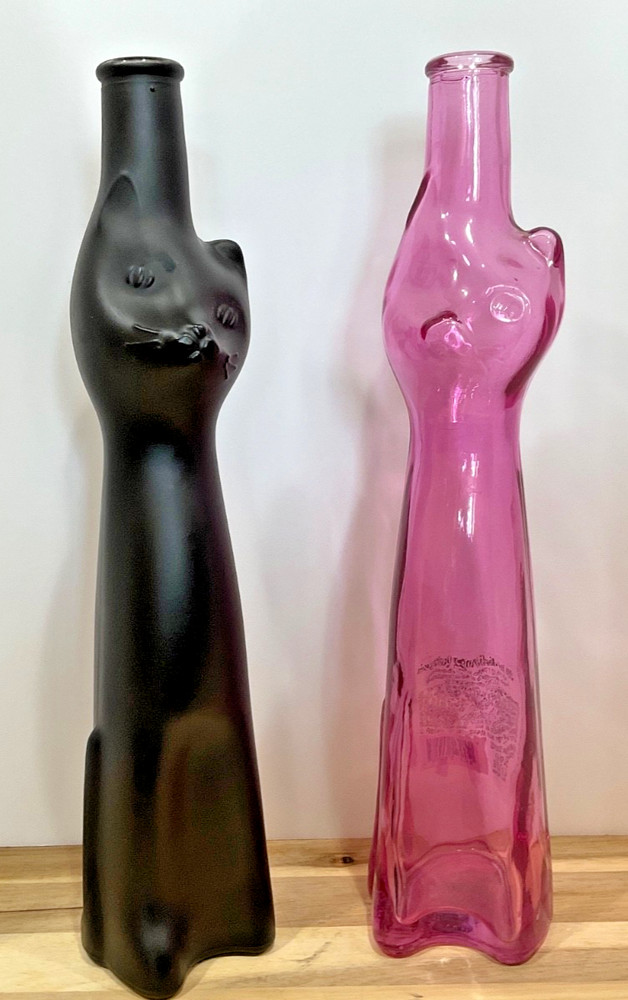 Happy Cat Wine Bottle-13” PINK /BLK Mosel Riesling Germany DECOR Kitten Collect