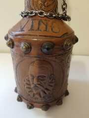VINTAGE VINO LEATHER COVERED WINE BOTTLE WITH CORK/CHAIN EMPTY