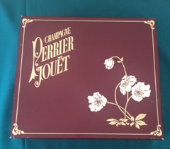 1988 Perrier Jouet Box Gift Set W/ Empty Bottle + Cork, 4 Flutes, Handcrafted