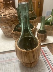 Collectible Bolla Green Glass Bottle Set Of 6