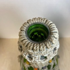 VTG MCM Macrame Green Glass Bottle Wood Beads Boho 12” Retro 70s Genie