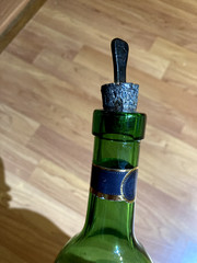 Beautiful Hand Etched Wine Bottle With City Skyline and Whimsical Figures