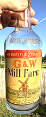 RARE ANTIQUE ORIGINAL  » G $ W MILL FARM  » WHISKEY PAPER LABEL BOTTLE!!