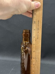 Vintage Bardenheier&rsquo;s Wine Amber Glass Embossed Pint Flask Bottle 1930s-1950s