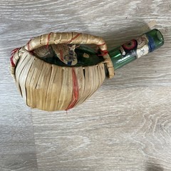 Ancilli Chianti Sommelier Glass Wine Bottle Flat Back w/Rattan Handle Vtg