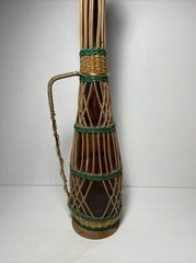 MCM Plastic Scoubidou Woven Wicker Demijohn Wine Bottle Metal Handle