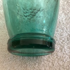 Vintage 6” Wine Bottle Grape Design With Heart ..Cantine Vaseline..Teal Blue