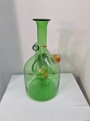 Vtg Old World Italian Wine Cooler Bottle Green Blown Glass MCM