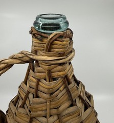 VTG Rustic Demijohn Bottle Wicker/Rattan Wrapped Aqua Green Glass 16.5 Inch