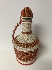 Valenva Spain Plastic & Wicker Wrapped Decanter Wine Bottle w/ Handle Colorful