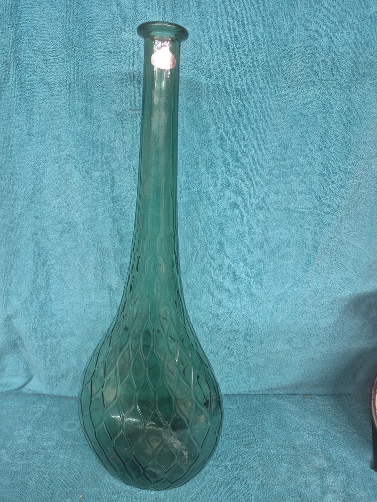 Vintage Green Glass Guildcraft Italy Embossed Honeycomb Bottle