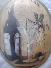 A Pair Of Vtg. Oval Convex Wine Bottle Grapes Wine Glass LG. 15&Prime;X10.5&Prime; Wood.