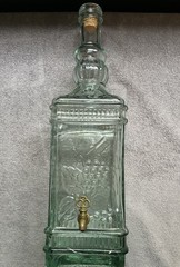 Vintage Spanish Green GlassWine Decanter DispenserSpigot Embossed Grapes 20.5&Prime;