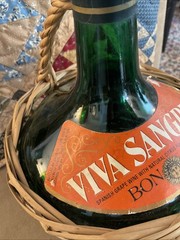 Viva Sangria Spain Vintage Green Glass Bottle In Woven Basket 1/2 Gal Empty