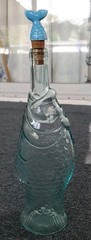 Italian Aqua Blue Fish Shaped Wine Bottle 13&Prime; VTG Glass With Fish Tail Cork EUC