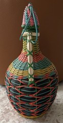 Vintage Spain Wine Bottle Plastic Woven Wicker Handle Empty Boho
