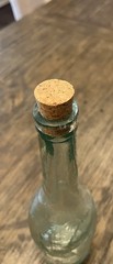 Vintage Green Aqua Glass Wine Decanter Grape Leaves w/ Cork
