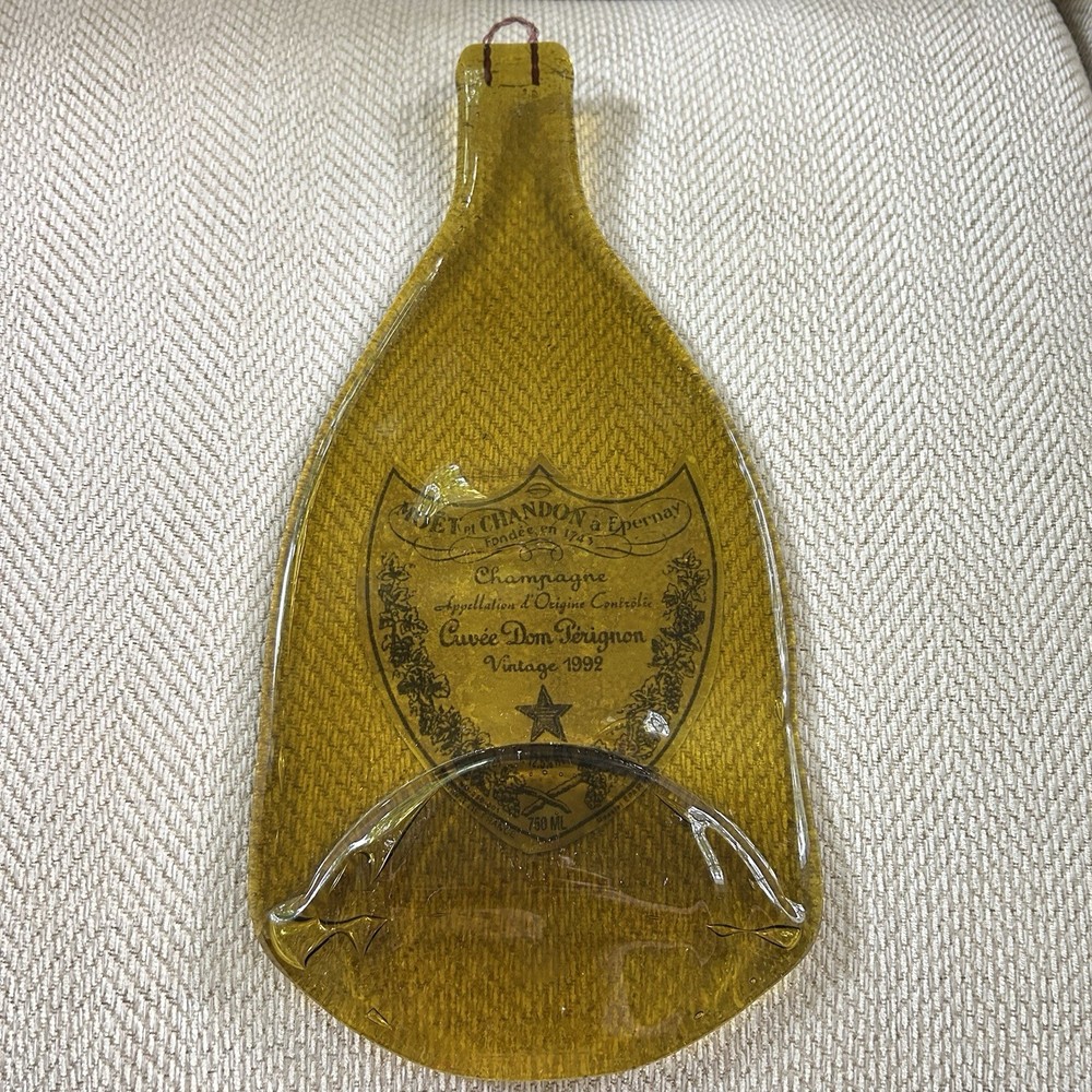 Cuvee Dom Perignon Vintage 1992 Heat Flattened Bottle Amber Glass Tray Wall Art