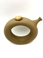 Vintage MCM 1970s Hartstone Ceramic Pottery Wine Decanter Tote with Cork Stopper
