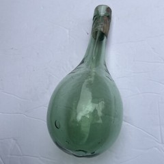 Antique Vintage Hand Blown Wine Bottle Torpedo Round Bottom Green Glass 8.5”