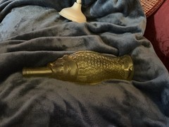 Italian Wine Bottle In Shape Of Fish, Vintage, Golden Color 12”x4”
