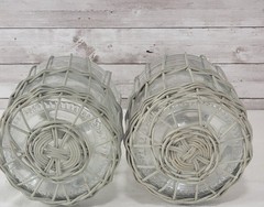 Vtg Pair 1 Gallon Glass Jugs Wicker Basket Wrap Demijohn Bottles Boho Farmhouse