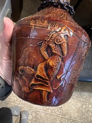 Spanish Matador Brown Leather Wrap Wine Bottle Jug Stopper Cork Catalan VTG