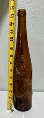 Vintage Affentaler Raised Embossed Monkey Amber Brown Glass Wine Bottle, Germany